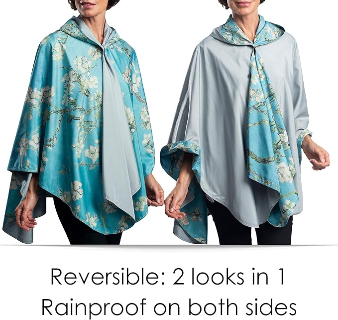 RainCaper van Gogh Almond Blossom Womens Rain Cape Poncho with Hood Reversible