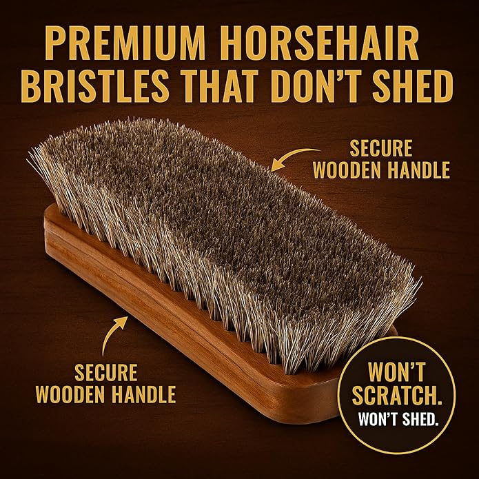 Eagle Shoe Shine Brush Kit 5-Piece Leather Care Set with Horsehair Brush, Daubers, Shine Sponge & Polishing Cloth for Shoes, Boots, Bags & Accessories