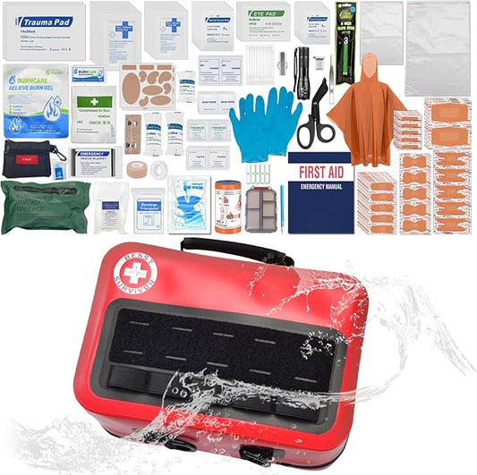 348-Piece Waterproof First Aid Kit- Comprehensive Trauma Kit for Marine/Boating/Camping/Hurricanes, Car & Home Emergency Medical Kits with Labeled Compartments, MOLLE System & CPR Kit