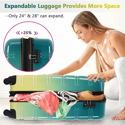 Merax Luggage Sets 3 Piece, Hardside Expandable Suitcase Set with Spinner Wheels, Lightweight Multicolor 20+24+28 IN Suitcase with Carry on Luggage, Green and Yellow