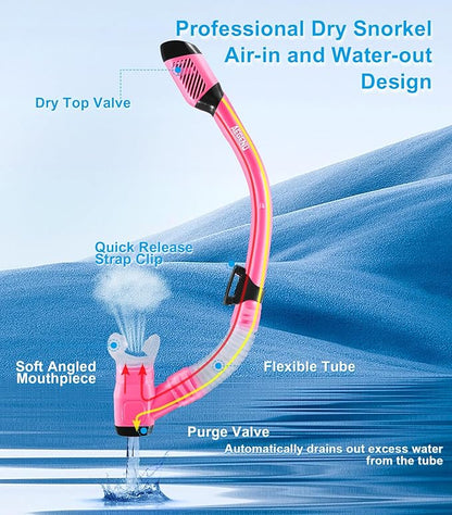 Aegend Snorkeling Gear for Adults Youth Kids, Dry Snorkel Set Panoramic View Enhanced Anti-Leak and Anti-Fog Technology, Adjustable Strap for Snorkeling Scuba Diving Swimming with Mesh Bag