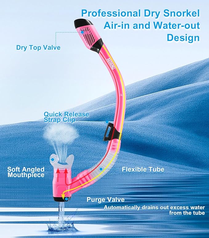 Aegend Snorkeling Gear for Adults Youth Kids, Dry Snorkel Set Panoramic View Enhanced Anti-Leak and Anti-Fog Technology, Adjustable Strap for Snorkeling Scuba Diving Swimming with Mesh Bag