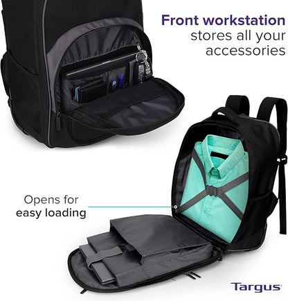Targus 16 Inch Compact Rolling Backpack, Black - Wheeled Travel Bag with Removable Protective Laptop Sleeve, Fits Laptops Up to 16” and MacBook Pros up to 17” (TSB750US)