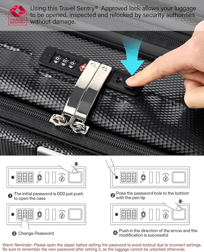 Hanke 24 Inch Expandable Luggage Top Opening Checked Bag Luggage Hard Shell Suitcases with Wheels Lightweight Travel Luggage Medium Suitcase with Lock for Woman Men-Jet Black