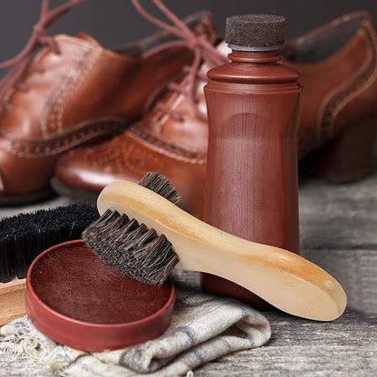 Horsehair Shoe Polish Applicator Brush, Shoe Buffing Brush for Leather Maintenance and Care, with Comfortable Grip - Ideal for All Fabrics, Bags, Boots, Backpacks, Monk Straps, and Shoes