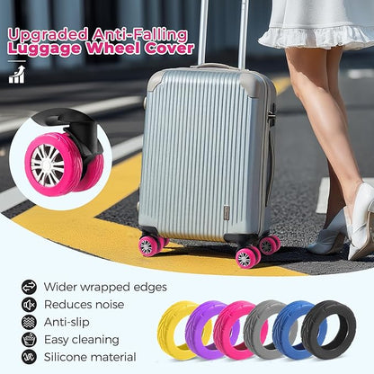 8 Pcs Upgrade Luggage Wheel Covers, Carry On Luggage Suitcases,Wear-Resistant, Anti-Noise, Silicone Wheel Protective Covers for 2-2.4" Spinner Wheel,Essential Travel Accessories (Hot pink)
