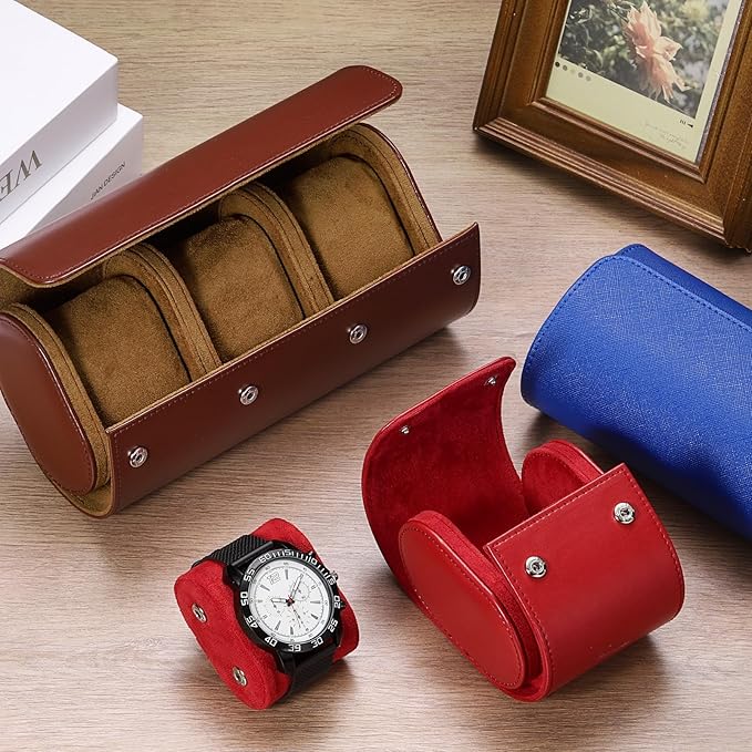 PATIKIL Watch Roll Travel Leather Case, Portable 2 Watch Roll Box with Pillow for Men Women Home Storage Display Gift Storaging Organizer, Blue