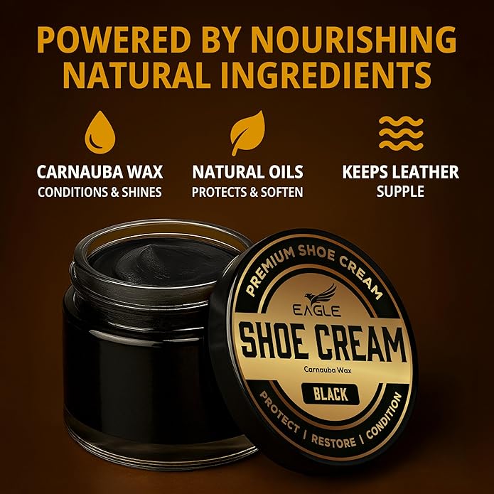 Eagle Shoe Cream Polish Kit – 3 Piece Boot & Shoe Polish with Shoe Cream, Shine Cloth & Applicator