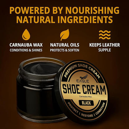 Eagle Shoe Cream Polish Kit – 3 Piece Boot & Shoe Polish with Shoe Cream, Shine Cloth & Applicator
