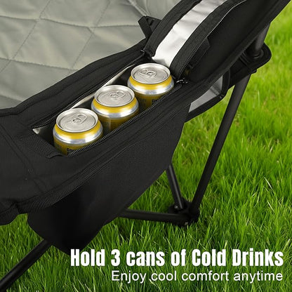 Camping Chairs Portable Chair Folding Chair with Cooler Bag and Cup Holder for Outdoor,Sports,Beach,Fishing, Hiking, Travel, Picnic, Backyard,1PC,Black
