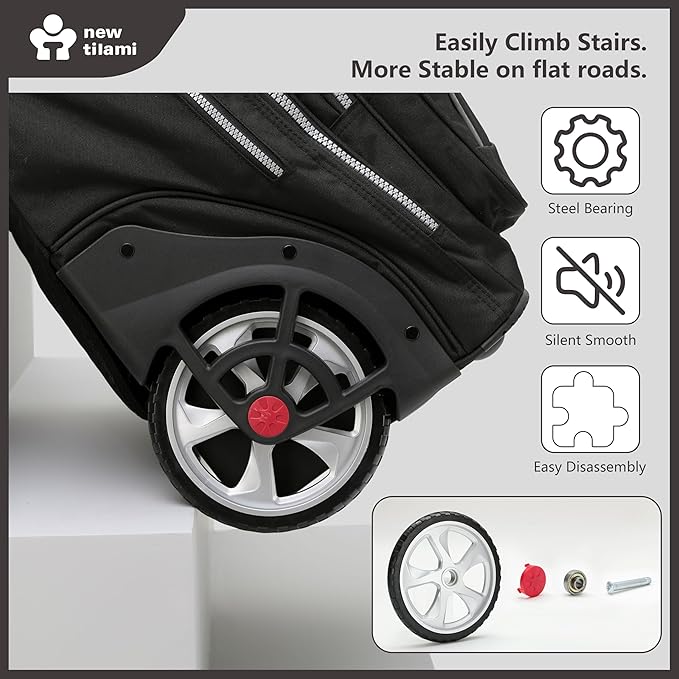 NEW TILAMI 20" Rolling Backpack for Teens Adults, Climbing Stairs Waterproof Backpack with Wheels for School Business Trave Camping with Laptop Compartment, Fit 17 Inch Laptop, Black