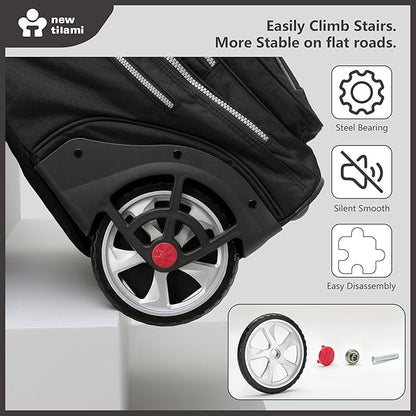 NEW TILAMI 20" Rolling Backpack for Teens Adults, Climbing Stairs Waterproof Backpack with Wheels for School Business Trave Camping with Laptop Compartment, Fit 17 Inch Laptop, Black
