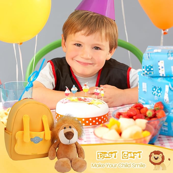 Large Lion Toddler Backpacks with Soft Dolls & Leash, Preschool Backpack with Stuffed Animals for School Travel, 5 6 7 8 9 Year Old