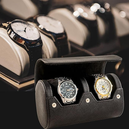 MR.OKAY 2 Watch Travel Case- Classic Leather Watch Case With Perfect Texture.Portable Watch Roll Or Organizer For Storage And Display. Luxury Gifts For Men, All Handmade by Artisans.