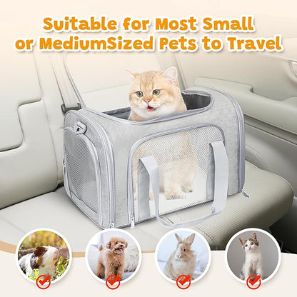 Cat Carrier Soft for Pets Up to 25 Lbs, Cat Travel Bag Soft-Sided with Padded Shoulder Strap, Pet Dog Carriers for Small Dogs Travel Puppy Carry Airline Approved, Grey