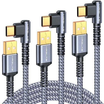 MRGLAS USB C Charger Cable 3.2A, [3-Pack,10+6.6+3.3FT] Type C Charger Fast Charge Cable Right Angle [90°& Gold-Plated] Durable Braided USB A to USB C Cord for iPhone 16 15 Samsung S10 S9 Note 8 S21 LG