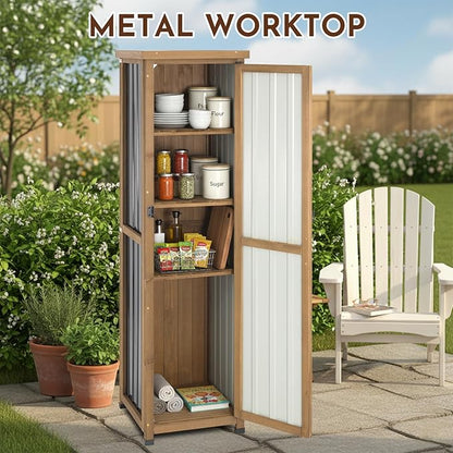 62" Tall Narrow Storage Cabinet Wood & Metal, Garden Slim Cabinet Freestanding with Adjustable Shelves for Small Spaces,Kitchen,Tool Organizer,Cleaning Supplies,Towel Storage