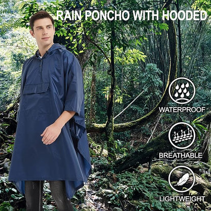 salamra Hooded Rain Poncho Waterproof Raincoat Jacket for Men/Women/Adults with Pocket