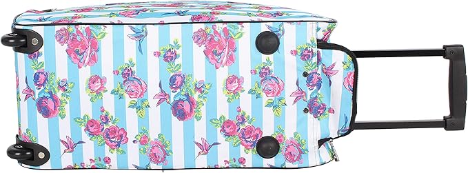 Betsey Johnson Designer Carry On Luggage Collection - Lightweight Pattern 22 Inch Duffel Bag- Weekender Overnight Business Travel Suitcase with 2- Rolling Wheels (Stripe Floral)