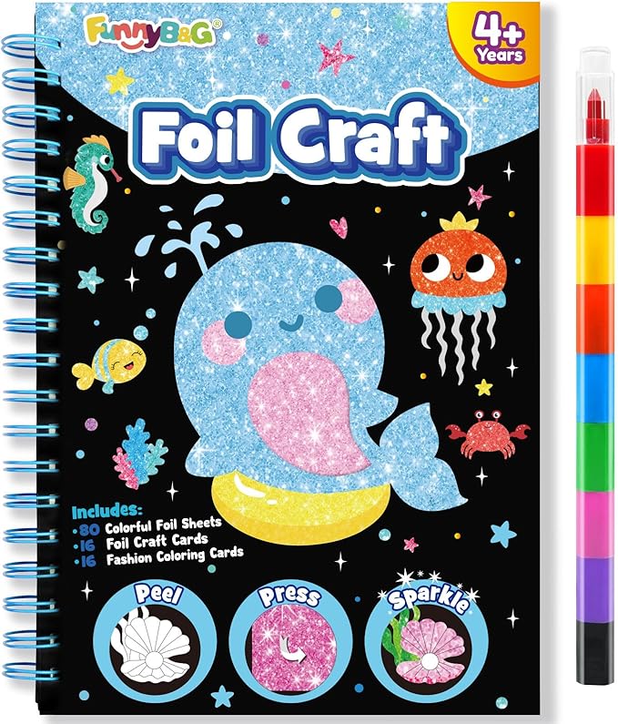 FUNNYB&G Foil Art Craft for Kids - Christmas Crafts Gift Party Favors Stocking Stuffers for Kids Fun Art Supplies Creative Birthday Gift Travel Toys for Girls Boys 4 5 6 7 8 9 Years Old(Ocean)