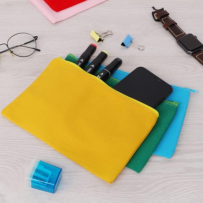 12 Pieces Cotton Canvas Makeup Bag, Multipurpose Cosmetic Bag with Zipper Travel Toiletry Pouch, Blank DIY Craft Bag (Multicolored A, XL)
