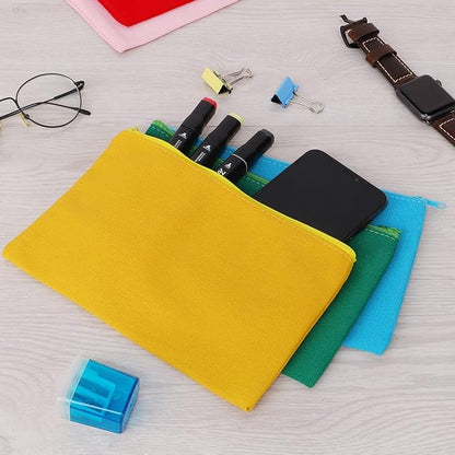 12 Pieces Cotton Canvas Makeup Bag, Multipurpose Cosmetic Bag with Zipper Travel Toiletry Pouch, Blank DIY Craft Bag (Multicolored A, XL)