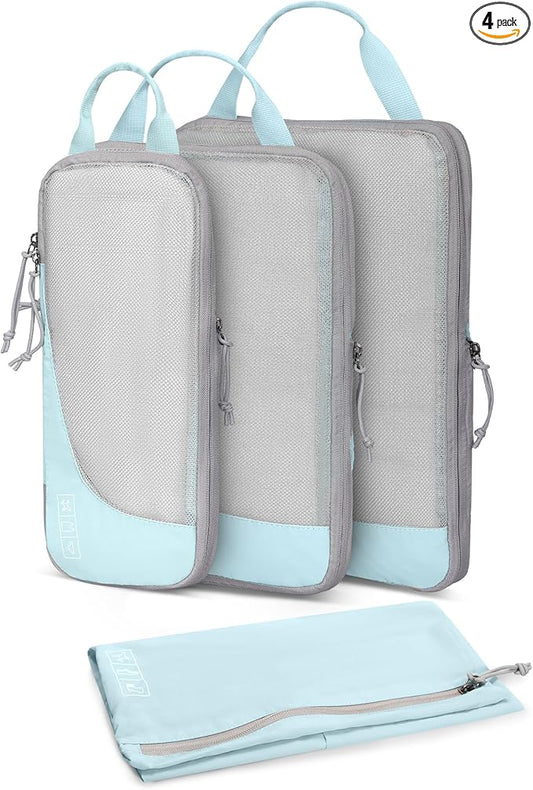 Hynes Eagle 6 Set/ 4 Set/ 2 Set Compression Packing Cubes Travel Essentials Lightweight Nylon Luggage Suitcase Organizer Bag Light Blue 4PCS