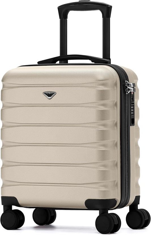 Flight Knight Carry On Suitcase 18x14x8" Hardside Built In TSA Lock & USB Port Lightweight Luggage Silent Double Spinner Wheels Maximum Underseat Carry-On Bag For American & United Approved Airlines