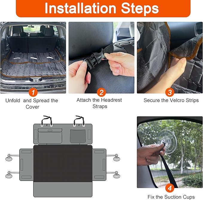 SUV Cargo Liner for Dogs, Waterproof Pet Cargo Cover Dog Seat Mat for SUVs Sedans Vans with Bumper Flap Protector, Scrachproof Non-Slip Large Size Dog Seat Mat Universal Fit, Brown