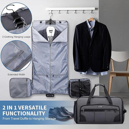 WITZMAN Garment Duffle Bags for Travel Mens Large Convertible Carry On Suit Garment Bag for Men Hanging Clothes with Shoe Compartment（B725 Silvery Grey）