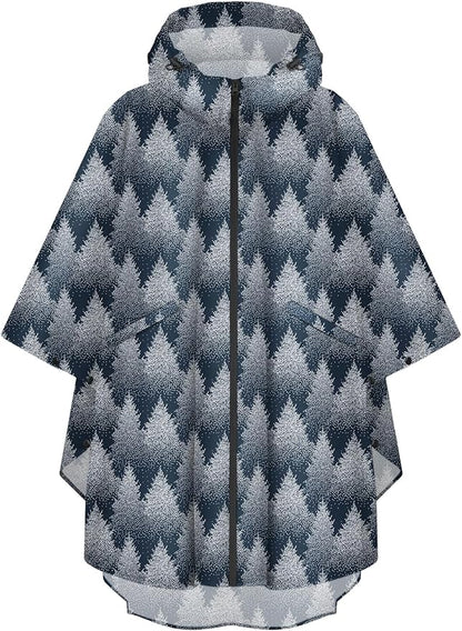PTEROMY Hooded Rain Poncho for Adult with Pocket and Zipper, Waterproof Lightweight Raincoat for Men and Women