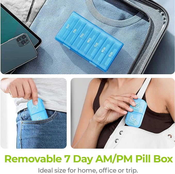 AUVON XL Weekly Pill Organizer 2 Times a Day, Pill Box 7 Day with One-Side Large Openings for Easy to Use, Blue AM PM Pill Case for Medication, Vitamins, Fish Oils, Supplements