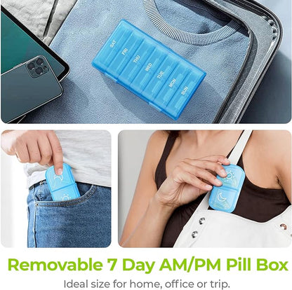 AUVON XL Weekly Pill Organizer 2 Times a Day, Pill Box 7 Day with One-Side Large Openings for Easy to Use, Blue AM PM Pill Case for Medication, Vitamins, Fish Oils, Supplements