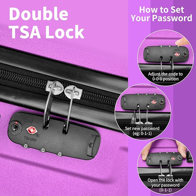 Karl home 24in Checked Luggage with TSA Lock, ABS Hardshell Check-in Suitcase with Spinner Wheels, Durable Medium Suitcase Rolling Luggage for Business Travel, Purple