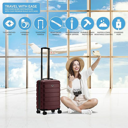 Flight Knight 22x14x9" Expandable Carry On Suitcase Hardside TSA Lock USB C Port Lightweight Luggage Silent Double Spinner Wheels Maximum Overhead Carry-On Bag For American & United Approved Airlines