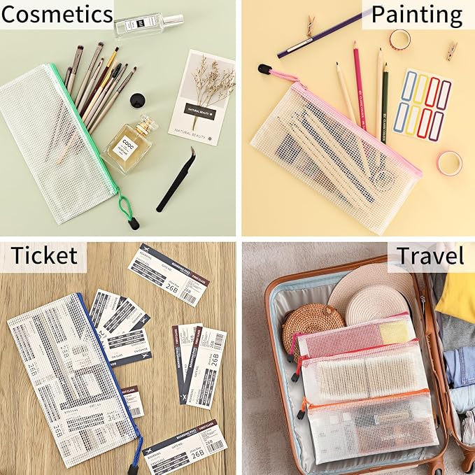 EOOUT Pencil Pouches 20pcs 9.5x4.5 Inches Small Mesh Zipper Pouch in 10 Colors for Travel Storage Cosmetics and Office Supplies Storage