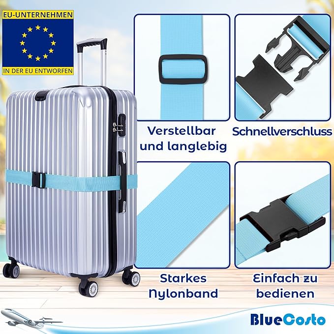 Luggage Straps for Suitcases - TSA Approved - Blue, 20 PK - Bulk Multipack Premium Nylon Belts for Suitcase, Briefcase & Travel Bag - Adjustable Strap Length 46" - 78"