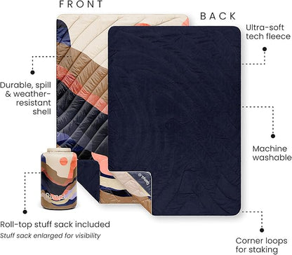 Rumpl Fleece Puffy Blanket with Fleece Liner and Weather Resistant Shell, 1-Person, Valley Dawn