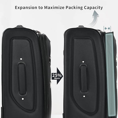 Merax Luggage Set, Softside Suitcase 3 Piece, Expandable Lightweight Luggage Sets with Duffel Bag 22" 26" 30" Suitcase with Wheels TSA Lock,Black