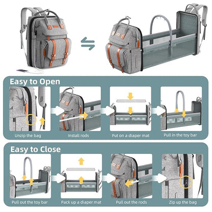 Diaper Bag Backpack with Changing Station, Large Diaper Bag, Baby Bag, Multifunctional Diaper Bag, Gray