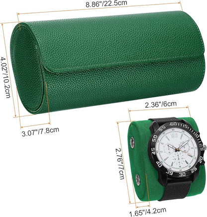 HARFINGTON Watch Roll Travel Case 3 Slot Portable Leather Watch Case for Men and Women, Watches Storage Organizer with Removable Pillow for Traveling, Display, Textured Dark Green