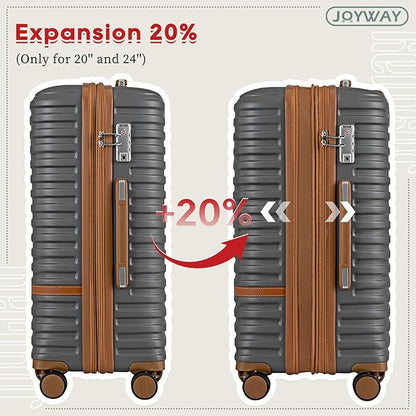 Joyway Expandable Carry on Luggage Sets Airline Approved, Lightweight Hard Shell 20 Inch Carry-on Suitcase with Spinner Wheels, Grey