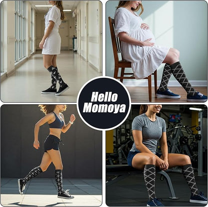 Compression Socks for Women Men Circulation Knee High 8 Pairs for Nurses, Running, Travel, Athletic