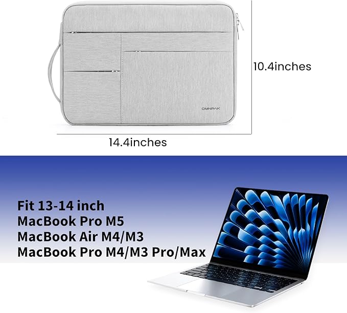Omnpak for 13.6 inch MacBook Air Case Sleeve Compatible with MacBook 13 inch, 14-inch New MacBook Pro M5/M4/M3/M2/M1 Pro/Max, Water Repellent Laptop Case with Handle