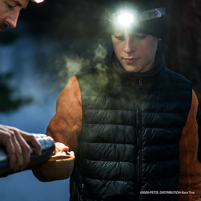 PETZL, Aria 1 Headlamp Camo, Compact headlamp Ideal for Hunting and Fishing. White, red, Green, or Blue Lighting to Preserve Night Vision and Provide Stealth. 350 lumens