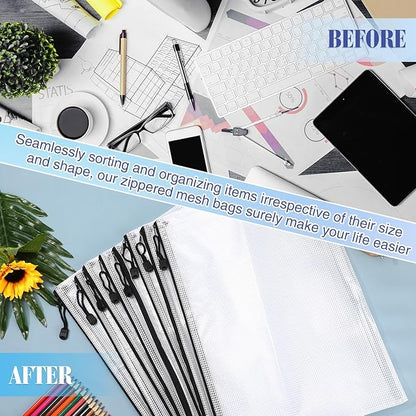 Jetec 32 Pcs Mesh Zipper Bags Toy Storage Bikini Organizer Bag Bolsas Para Guardar Trajes De Bano Waterproof Zipper Reusable Pouch Puzzle Multipurpose for Storage Office(Black,15 x 11 Inch)