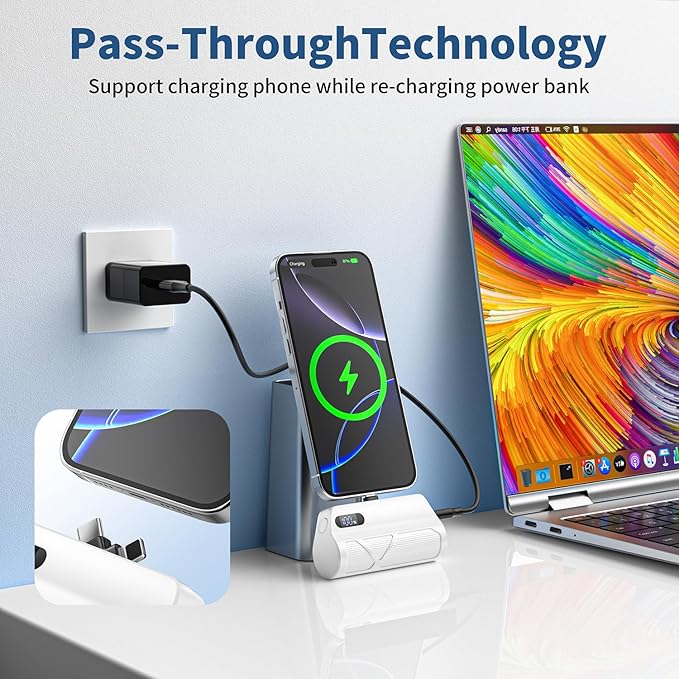 Portable Charger 5000mAh Dual USB C and iOS-Type Connector, Ultra-Compact 20W PD Fast Charging Power Bank for Phone 17/16/15/14/13 Plus,Pro Max, Pad, Samsung Galaxy S25 S24 S23 Android (White)