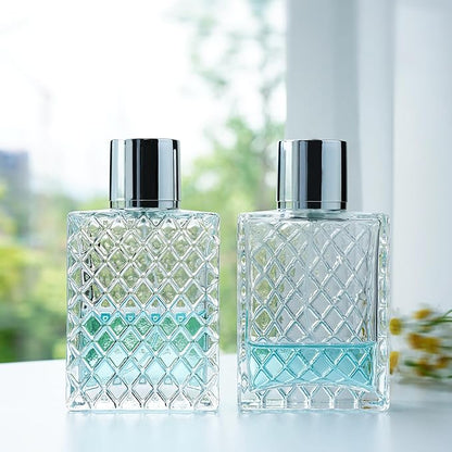 YU FENG 2 Pack Refillable Glass Spray Perfume Bottles 100ml / 3.4 oz Cosmetic Fine Mist Atomizer Bottle Empty Portable Clear Glass Essential Oil Container for Travel