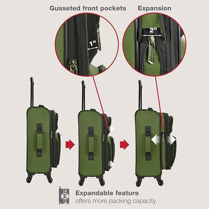 U.S. Traveler Rio Lightweight Softside Rolling Carry-on Suitcase, 4-Wheel Set, Green