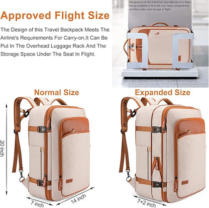 Lumesner Carry on Travel Backpacks, Extra Large 40L Flight Approved for Men & Women,Expandable Suitcase backpack (Beige (Backpack With 4 Packing Cubes))